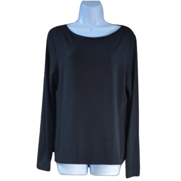 Talbots Silk Blend Long Sleeve Scoop Neck Blouse Size Large Black - Picture 1 of 12